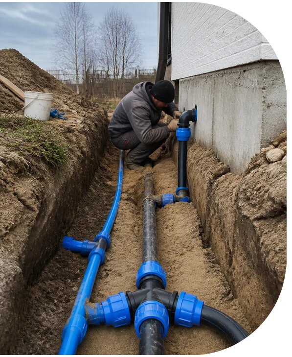 Монтаж наружного водопровода на участке под ключ в Кропоткине